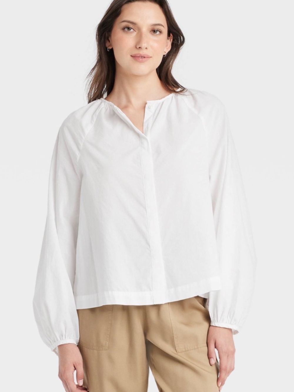 Peasant Poplin Cotton Women's White Button Down Long Sleeve Large NWT